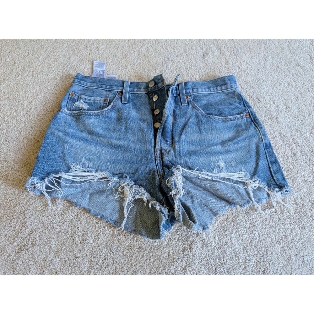 Levis 501 Distressed Denim Shorts Size 30 Blue Women Regular Cut Off
